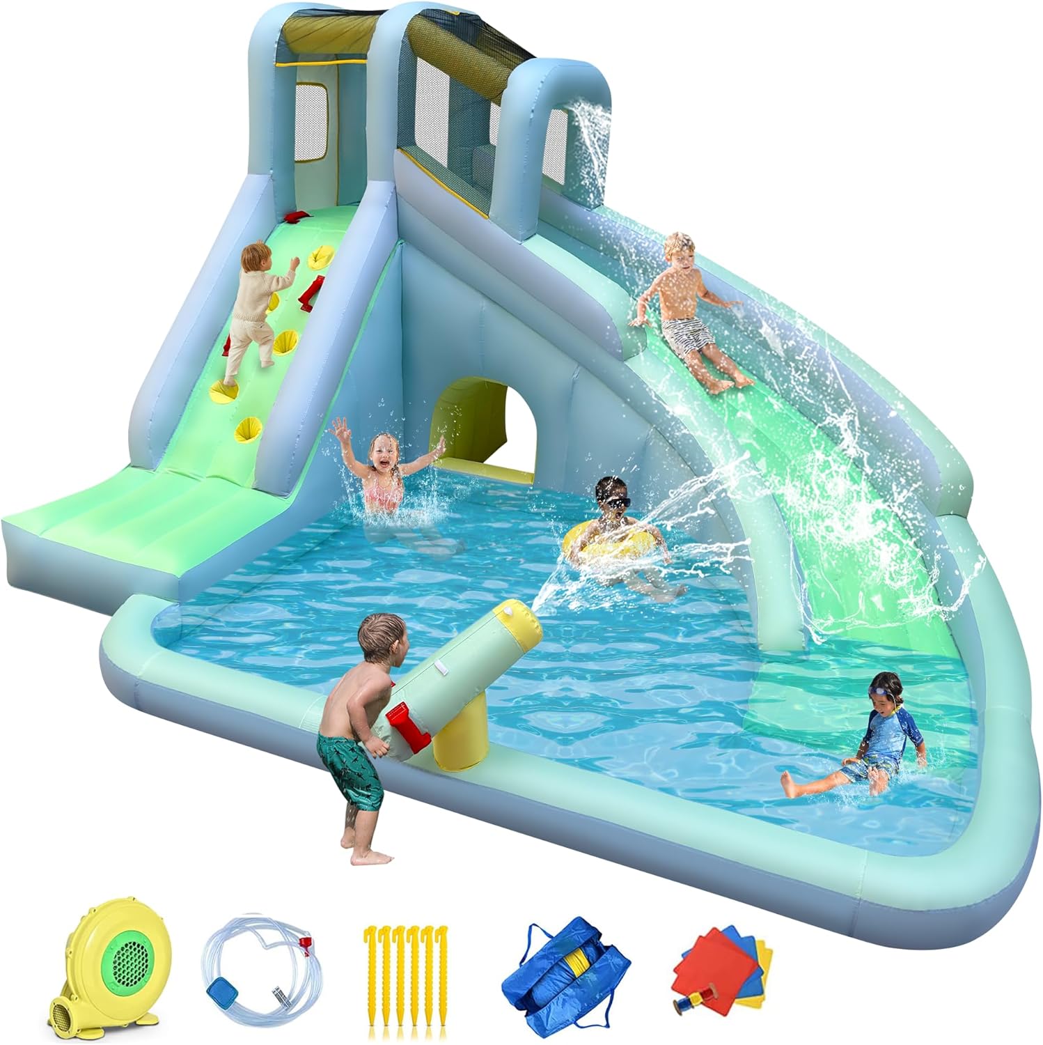 Kids Outdoor Bounce House - Надувной детский батут-аквапарк 6-в-1, в комплекте