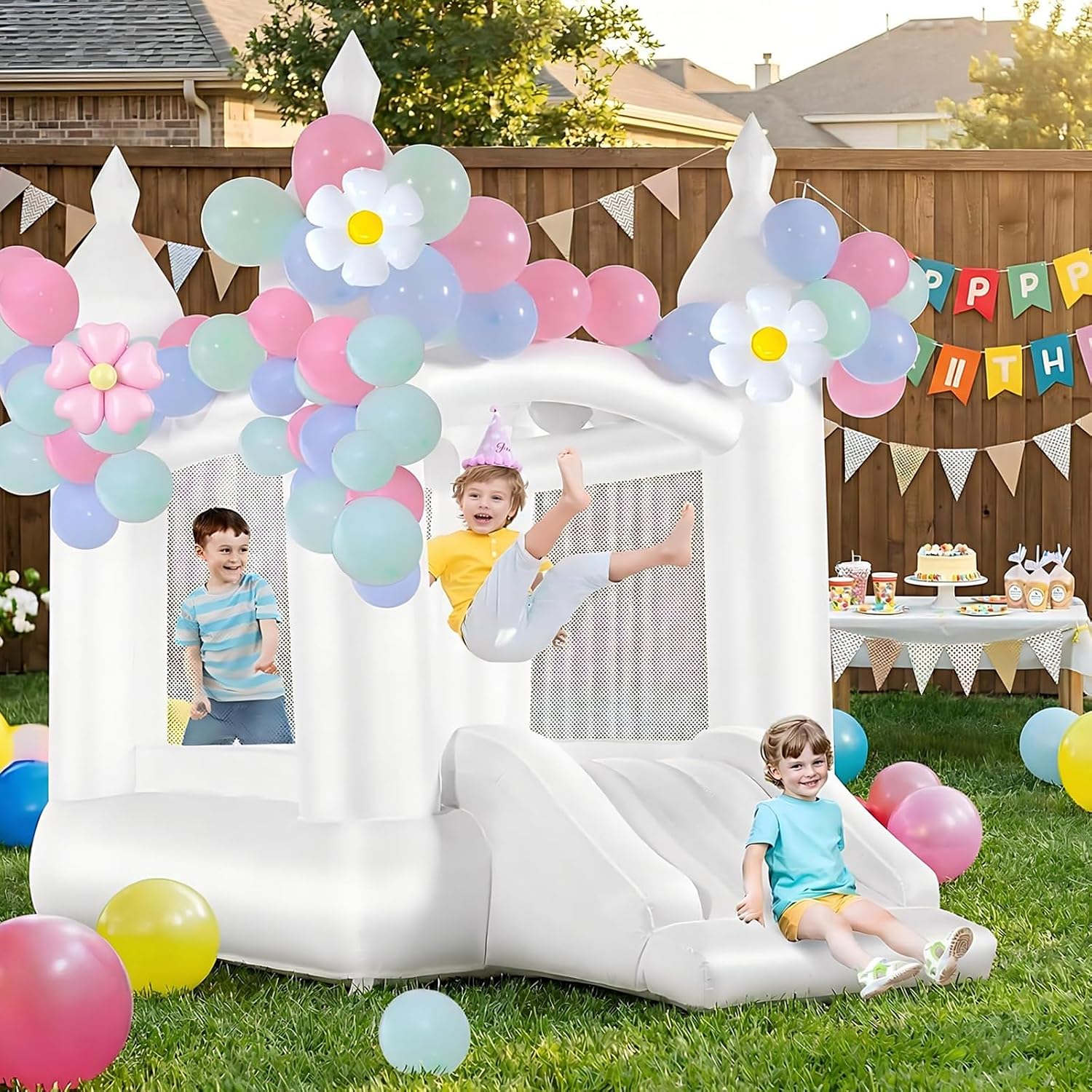Белый надувной батут для детей – обзор и цена Kids Outdoor Bounce House