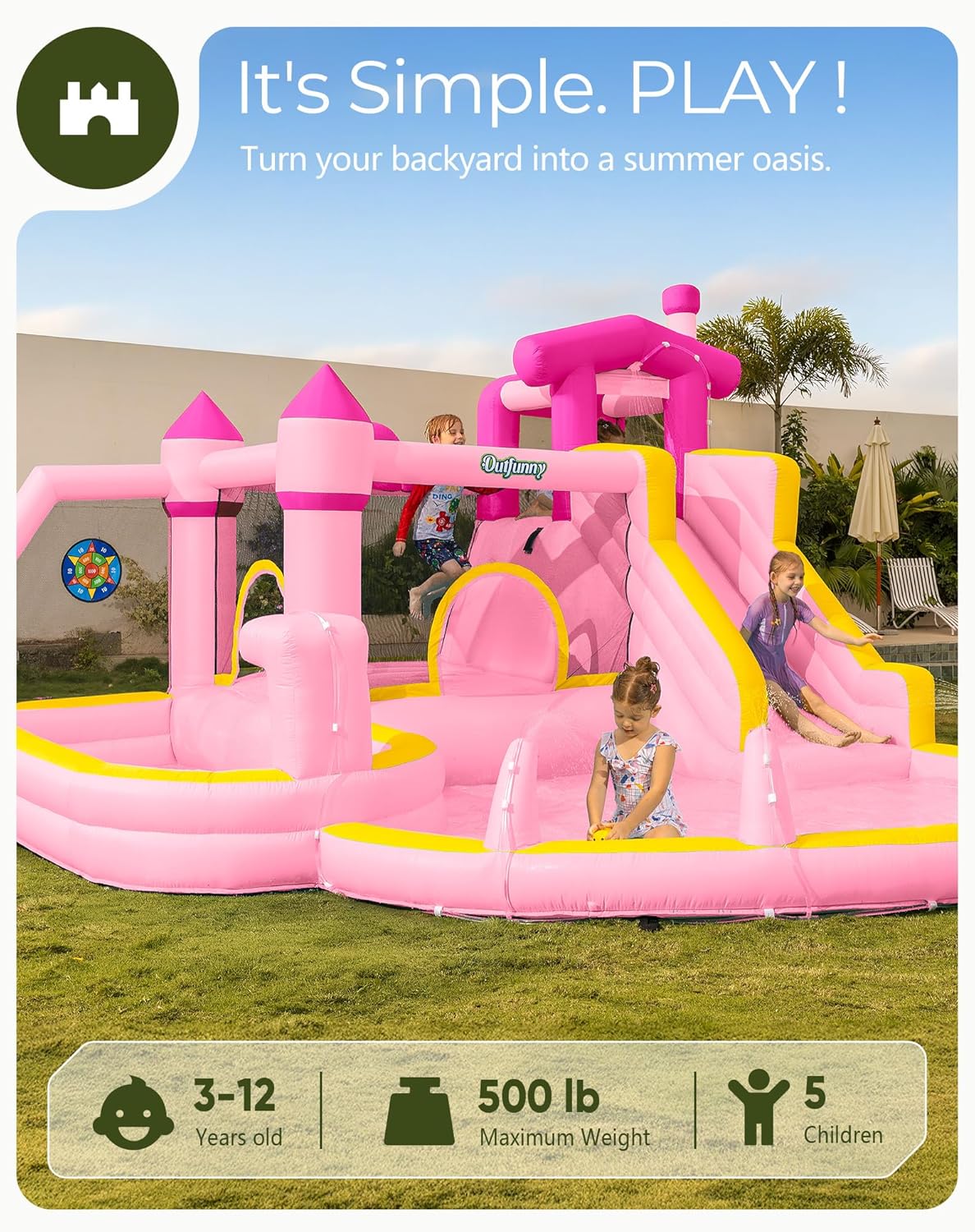 Розовая надувная водная горка- – обзор и цена Kids Outdoor Bounce House