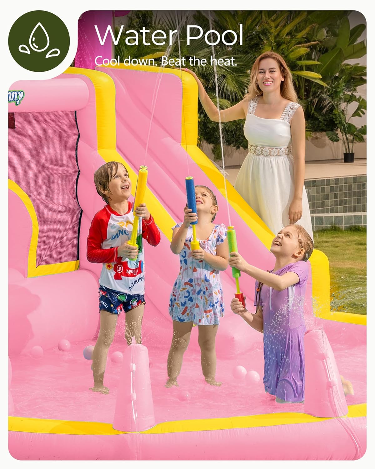 Розовая надувная водная горка- – обзор и цена Kids Outdoor Bounce House
